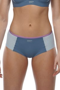 Blue Panache Sport briefs with mesh sides and purple trim